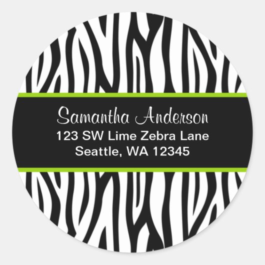 ブラックアンドライムグリーンゼブラカスタム住所 シール (正面)