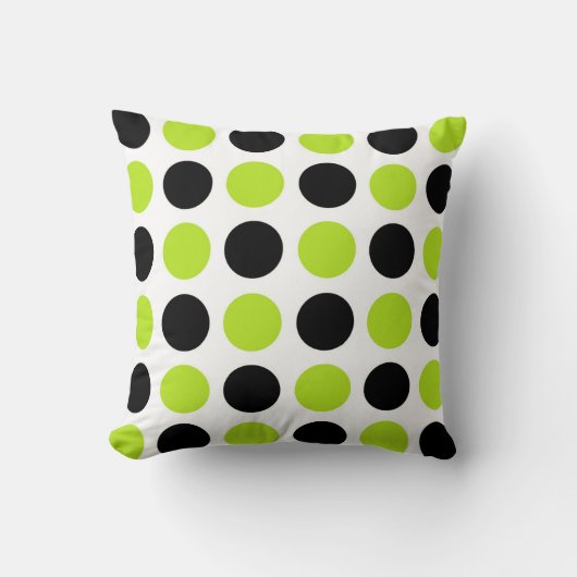 ブラックアンドライムグリーン水玉模様 クッション (正面)