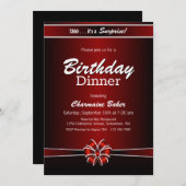 ブラックアンドレッドサプライズ誕生日ディナーパーティー 招待状 (正面/裏面)