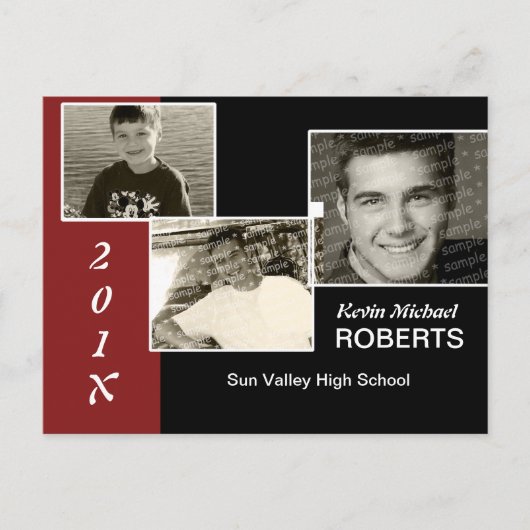 ブラックアンドレッドスクラップブックスタイルグラード招待状 インビテーションポストカード (正面)