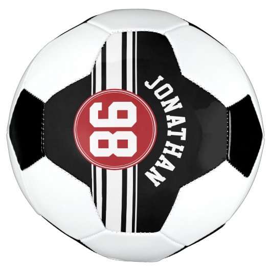 ブラックアンドレッドスポーツジャージー名前をカスタムする番号 サッカーボール (回転)