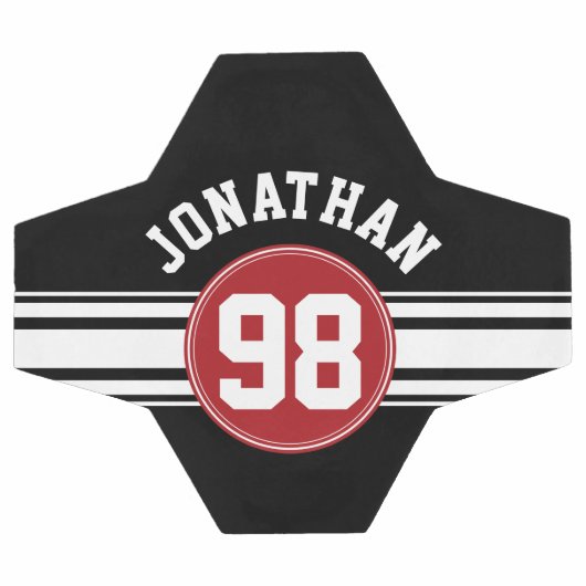 ブラックアンドレッドスポーツジャージー名前をカスタムする番号 サッカーボール (フラット)