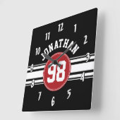 ブラックアンドレッドスポーツジャージー名前をカスタムする番号 スクエア壁時計 (傾斜)