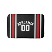 ブラックアンドレッドスポーツジャージー名前をカスタムする番号 バスマット (正面)