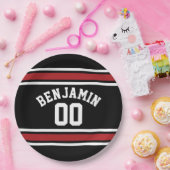 ブラックアンドレッドスポーツジャージー名前をカスタムする番号 ペーパープレート (パーティー)