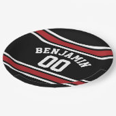 ブラックアンドレッドスポーツジャージー名前をカスタムする番号 ペーパープレート (アングル)