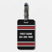 ブラックアンドレッドスポーツジャージー名前をカスタムする番号 ラゲッジタグ (裏面縦)