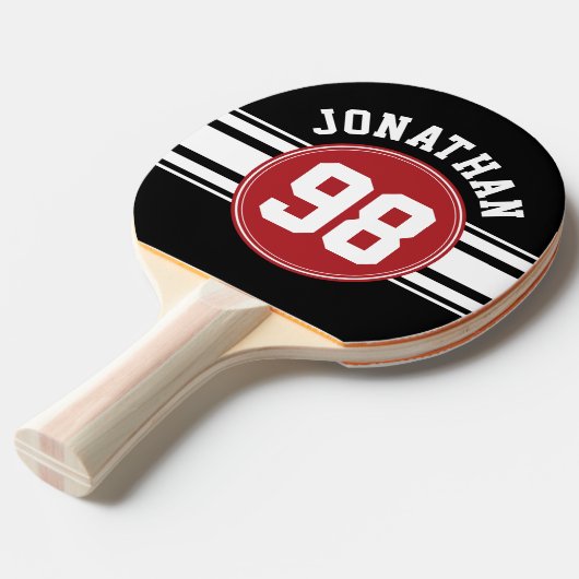 ブラックアンドレッドスポーツジャージー名前をカスタムする番号 卓球ラケット (正面アングル)