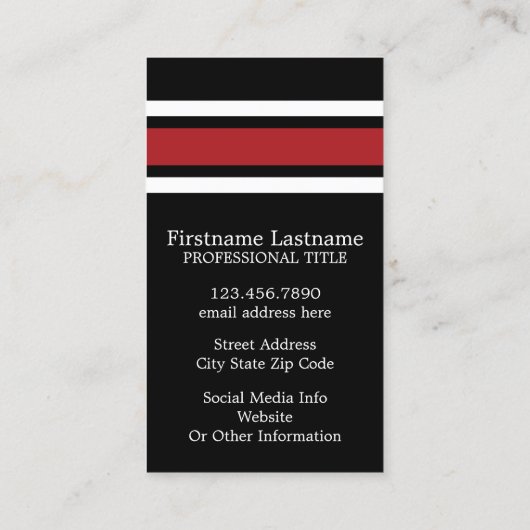 ブラックアンドレッドスポーツジャージー名前をカスタムする番号 名刺 (裏面)