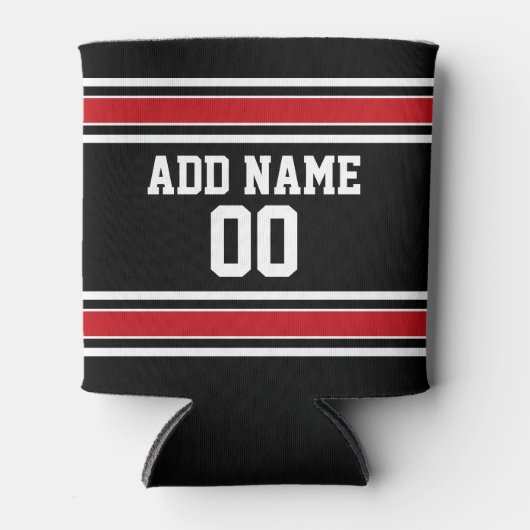 ブラックアンドレッドスポーツジャージー名前をカスタムする番号 缶クーラー (正面)