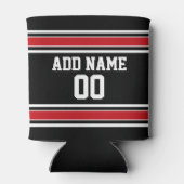 ブラックアンドレッドスポーツジャージー名前をカスタムする番号 缶クーラー (裏面)