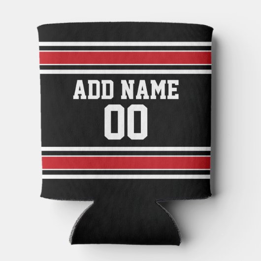 ブラックアンドレッドスポーツジャージー名前をカスタムする番号 缶クーラー (裏面)