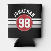 ブラックアンドレッドスポーツジャージー名前をカスタムする番号 缶クーラー (正面)