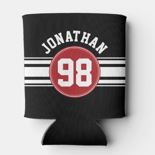 ブラックアンドレッドスポーツジャージー名前をカスタムする番号 缶クーラー