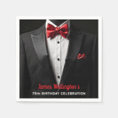 ブラックアンドレッドタキシード誕生日イベント スタンダードカクテルナプキン (正面)