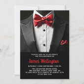ブラックアンドレッドタキシード誕生日イベント 招待状 (正面)