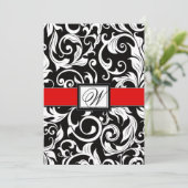 ブラックアンドレッドダマスク結婚式招待状 招待状 (スタンド正面)