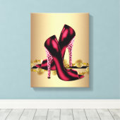 ブラックアンドレッドヒョウ高ヒールシューズブティック キャンバスプリント (インサイチュ (ウッドフロア))