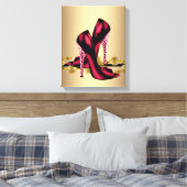 ブラックアンドレッドヒョウ高ヒールシューズブティック キャンバスプリント (インサイチュ (寝室))