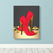 ブラックアンドレッドヒョウ高ヒールシューズブティック キャンバスプリント (インサイチュ (ウッドフロア))