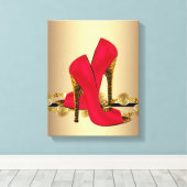 ブラックアンドレッドヒョウ高ヒールシューズブティック キャンバスプリント (インサイチュ (ウッドフロア))