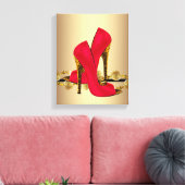 ブラックアンドレッドヒョウ高ヒールシューズブティック キャンバスプリント (インサイチュ (リビング))