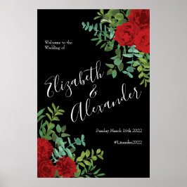 ブラックアンドレッドピーニーバラ結婚フローラ ポスター