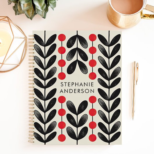 ブラックアンドレッドボタニカル離れズベリー名前をカスタムする プランナー手帳