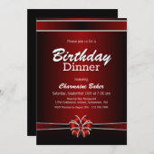 ブラックアンドレッド誕生日ディナーパーティー 招待状 (正面/裏面)