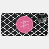 ブラックアンド明るい赤紫色クローバーモノグラム Case-Mate iPhoneケース (裏面(横))