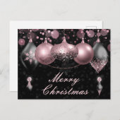 ブラックアンド赤面ピンククリスマスボーブルズオーナメント シーズンポストカード (正面/裏面)