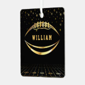 ブラックアンド金ゴールドアメリカンフットボール名前をカスタムする メタルオーナメント (正面左)