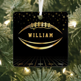 ブラックアンド金ゴールドアメリカンフットボール名前をカスタムする メタルオーナメント