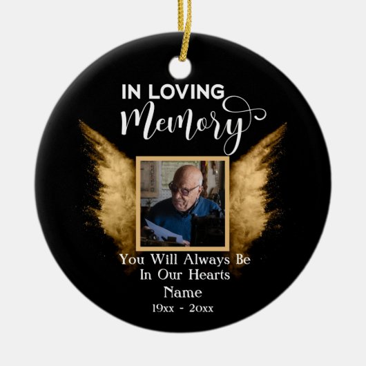 ブラックアンド金ゴールドインラブメモリーカスタム写真 セラミックオーナメント (正面)