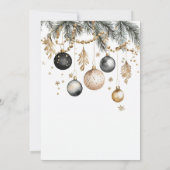 ブラックアンド金ゴールドオーナメントズバウブルホリデーパーティー 招待状 (裏面)