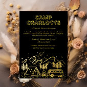 ブラックアンド金ゴールドキャンプブライダルシャワー 箔招待状