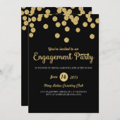 ブラックアンド金ゴールドグリッター婚約パーティ招待状 招待状 (正面/裏面)