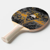 ブラックアンド金ゴールドスカルキンググラフィティ 卓球ラケット (正面アングル)