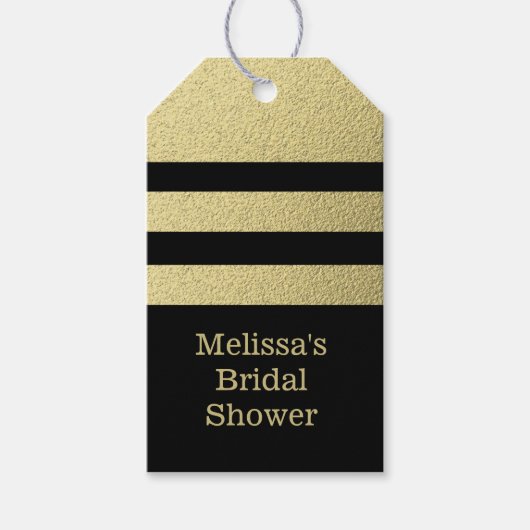 ブラックアンド金ゴールドストライプブライダルパーティ ギフトタグ (正面)
