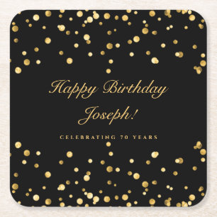 ブラックアンド金ゴールドパーソナライズされた誕生日 スクエアペーパーコースター