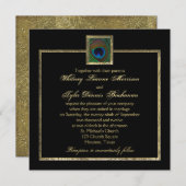 ブラックアンド金ゴールドピーコックフェザー結婚式招待状 招待状 (正面/裏面)