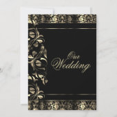 ブラックアンド金ゴールドフローラダマスク招待状 招待状 (裏面)