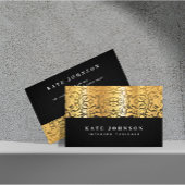 ブラックアンド金ゴールドフローララグジュアリーエレガントタイポグラフィ 名刺