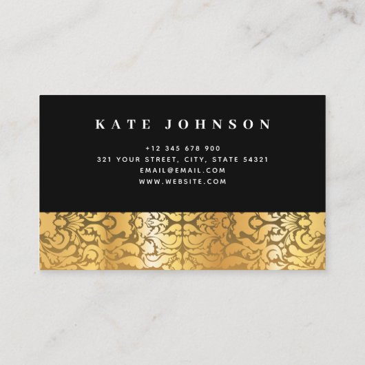 ブラックアンド金ゴールドフローララグジュアリーエレガントタイポグラフィ 名刺 (裏面)