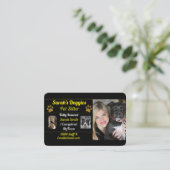 ブラックアンド金ゴールドペットシッタードッグウォーカー 名刺 (スタンド正面)