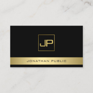 ブラックアンド金ゴールドモノグラモダンムエレガントテンプレート 名刺