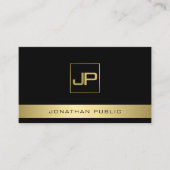 ブラックアンド金ゴールドモノグラモダンムエレガントテンプレート 名刺 (正面)