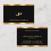 ブラックアンド金ゴールドモノグラモダンムテンプレートラグジュアリー 名刺 (正面/裏面)