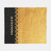 ブラックアンド金ゴールドラグジュアリーデザイン フリースブランケット (正面(横))