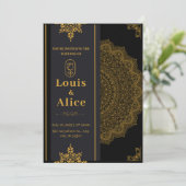 ブラックアンド金ゴールドラグジュアリー結婚式招待状 招待状 (スタンド正面)